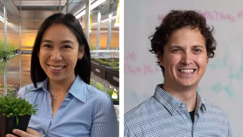 Two side-by-side portraits of Lily Cheung (Left) and Simon Sponberg (Right)