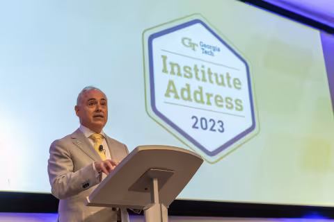 President Ángel Cabrera delivers the 2023 Institute Address. 