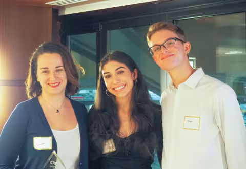 Samantha Wilson (left) with nominating students Claire Riggs and Camden Hyde