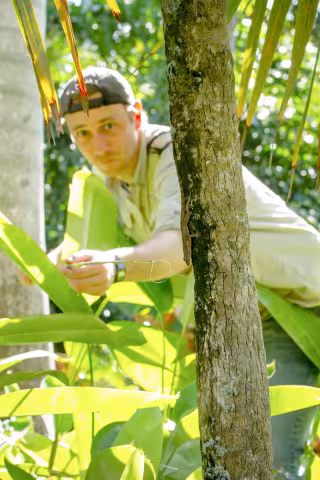 James Stroud catching lizards in the field. (Day’s Edge Productions)