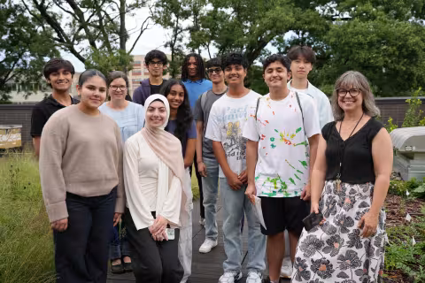 A group of people on the roof